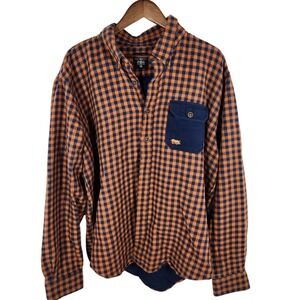 Warthog Britches of Georgetowne Brown Blue Plaid 100% Cotton Shacket Jacket XXL